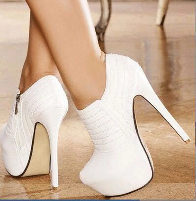 

Post Free white car line leather fabrics, zippers, waterproof 4.5 cm, 16 cm high-heeled shoes, four seasons shoes. size: 35-43