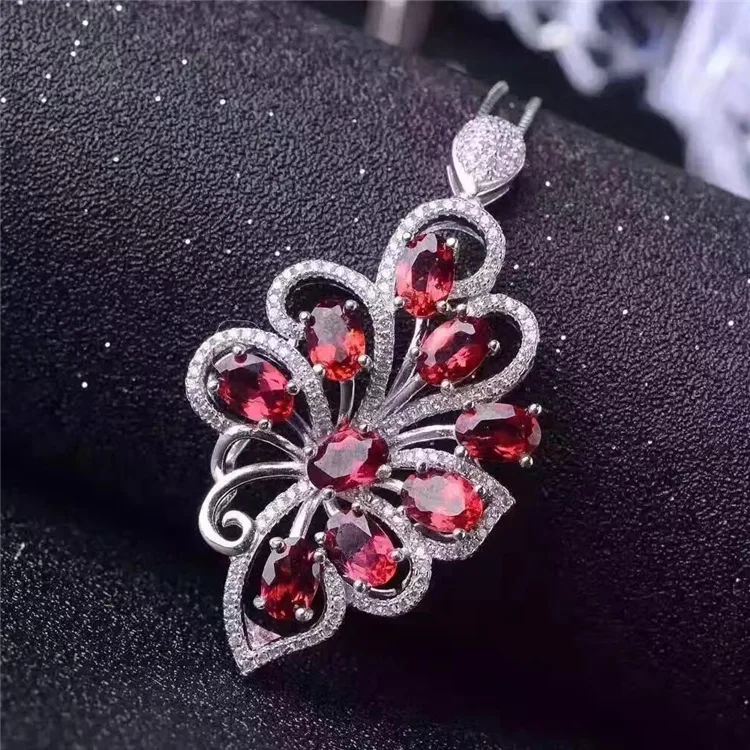 Wanglong, 925 пробы, серебро, натуральный, Gemstonel, гранат, подвеска, большой цветок, форма эльфа, на полке, Рождество, для женщин, ювелирное изделие