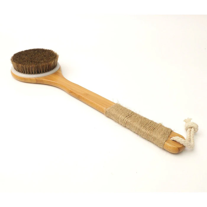 Shower Brush With Long Bamboo Wood Handle Back Scrubber Spa Exfoliator Bath Body Massage Brushes JS11