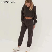

Sister Fara Autumn Winter Women's Hooded Hoodie Sweater Two Piece Suit+Elastic Waist Tie Feet Pants Female Sports Casual Suit