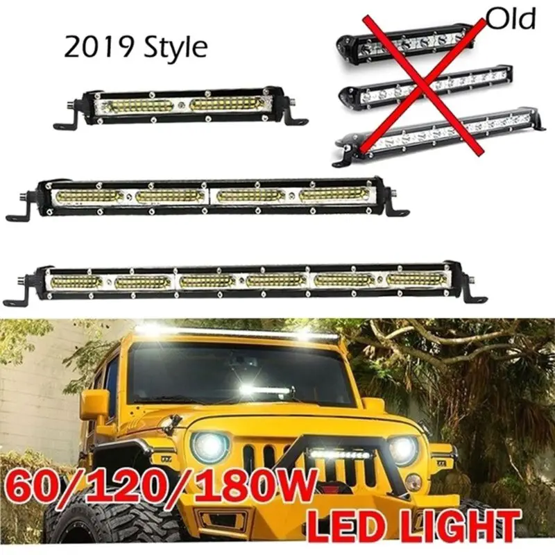 7 13 19Inch 60W 120W 180W LED Work Light Bar Offroad LED Light Bar For Tractor Boat Trucks H4GC