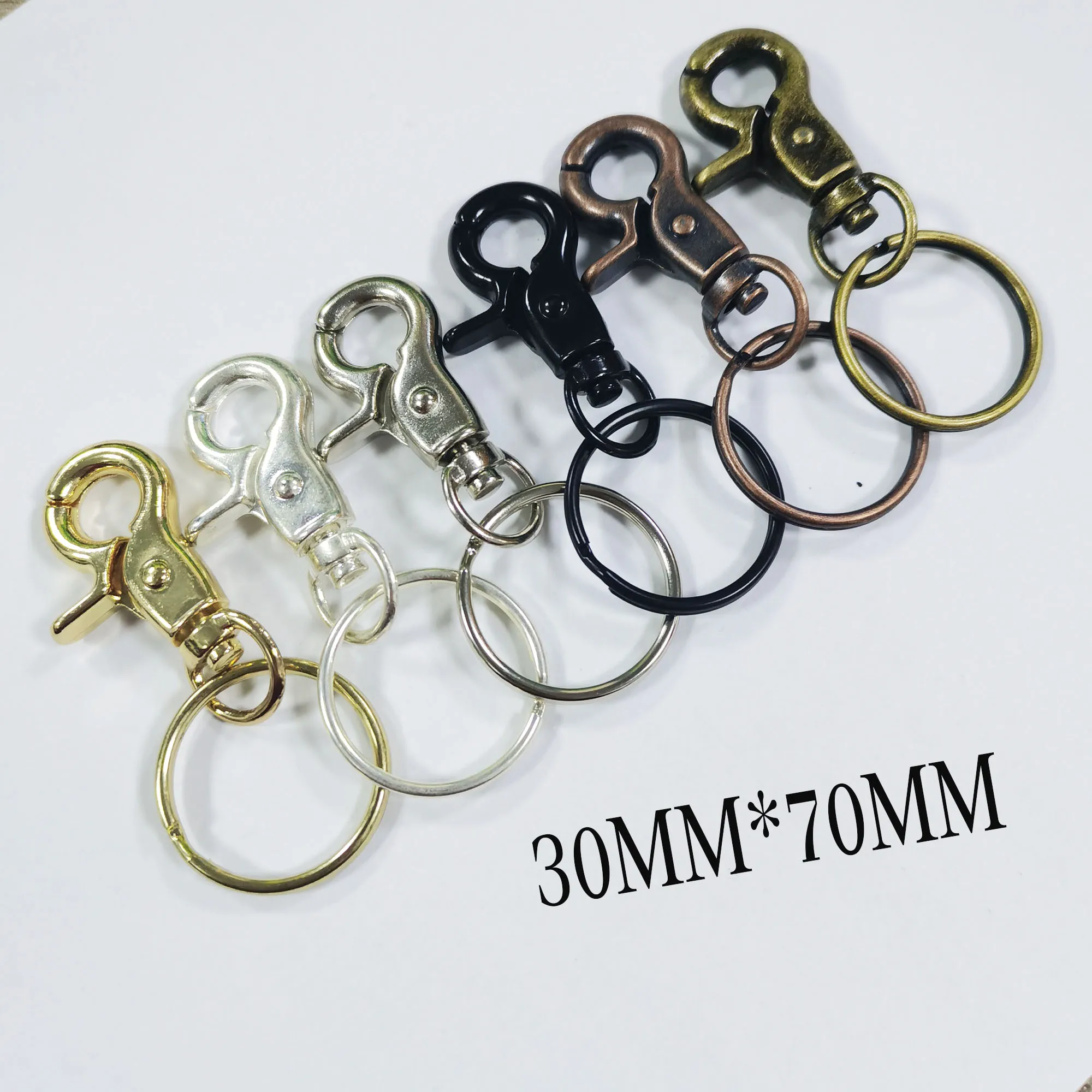 

8 PCS Lobster Swivel Clasps with key rings KeyChain Key Chain split ring Jump rings 70mm gold/silver/black Hook Claws Carabiner