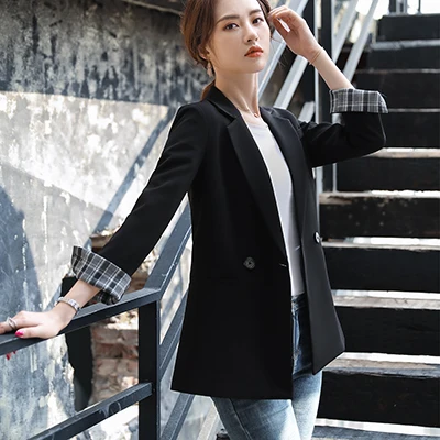 Black Blazer Новая мода женский однобортный Блейзер темперамент длинный рукав повседневное пальто абрикосовый Черный Белый свободный пиджак - Цвет: Black Blazer