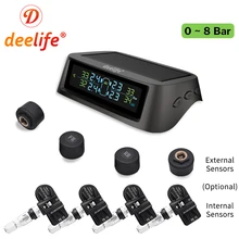 Deelife TPMS Solar Tire Pressure Monitoring System 0-116 Psi 0-8 Bar TMPS Car Tyre Pressure Monitor Internal External Sensor