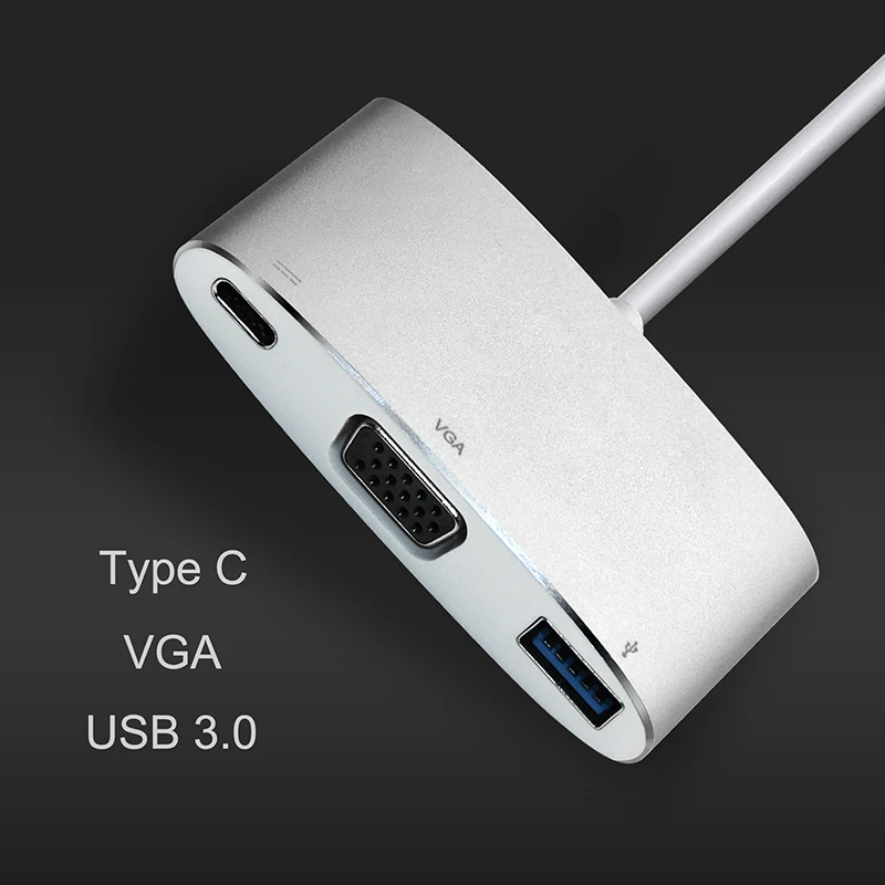 Кабель USB C концентратор VGA адаптер 3 в 1 USB C VGA USB 3,0 PD Тип C 3,1 конвертер 60 Гц для Macbook Chromebook адаптер C212