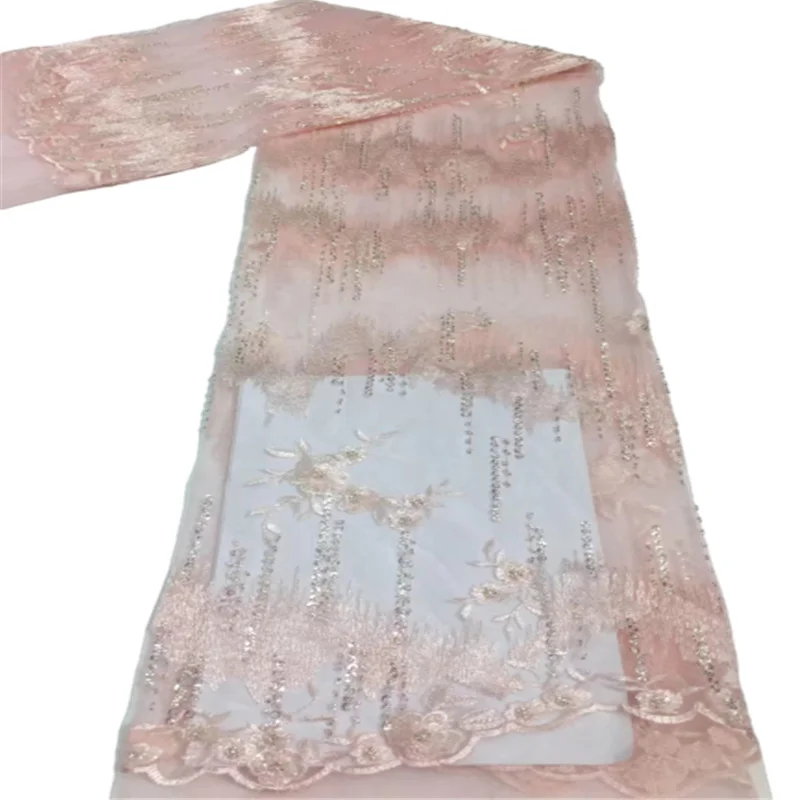 

Pink 3D Sequins Lace Latest 2021 African Nigerian Lace Fabrics French Sequin Lace Fabrics 5 Yards Tulle Mesh Fabric