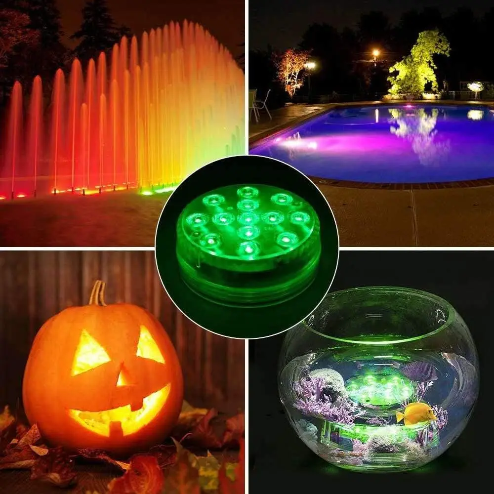 2021 Upgrade 13 Led Remote Controlled RGB Submersible Led Light Battery Operated Underwater Night Lamp Outdoor Vase Bowl Garden underwater solar lights