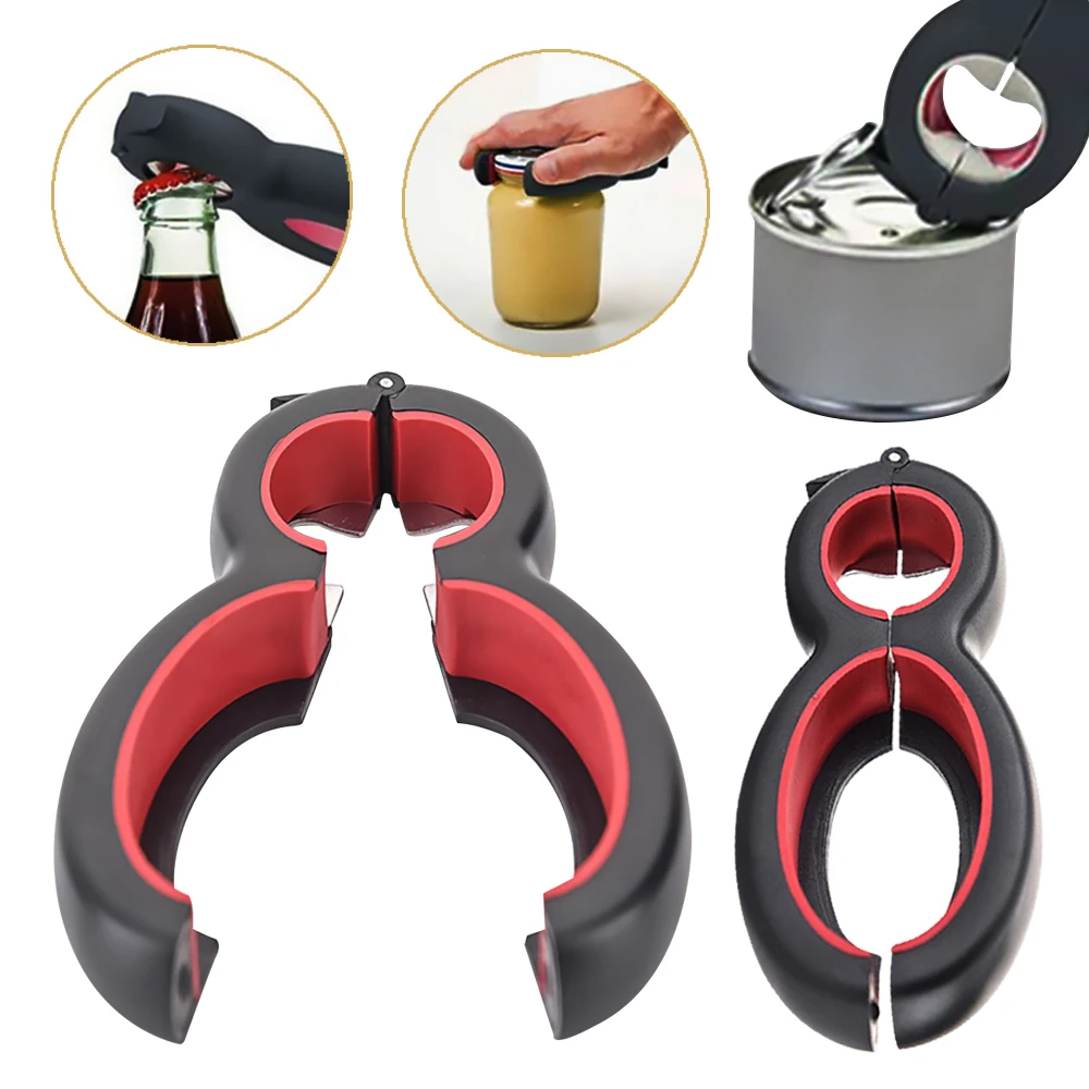 6 In 1 Multi Function Twist Bottle Opener, All In One Jar 8 Shaped