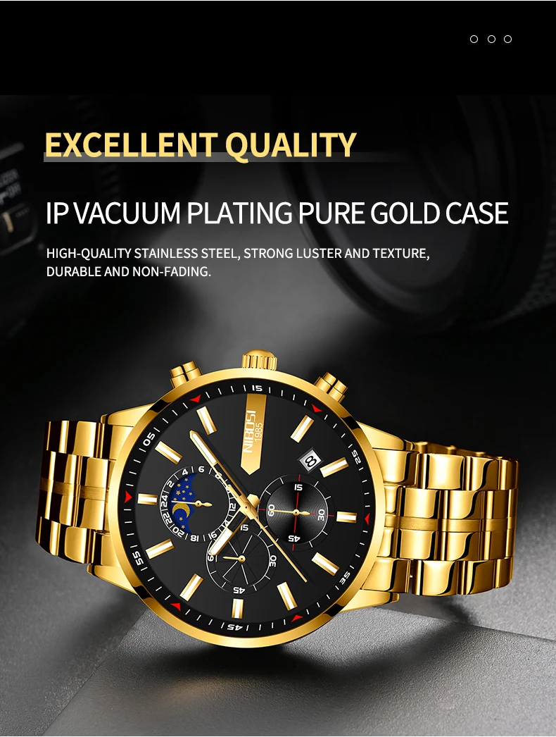 2021 New NIBOSI Brand Fashion Watch For Men Quartz Sports Stainless Steel Waterproof Chronograph Mens Watches Relogio Masculino