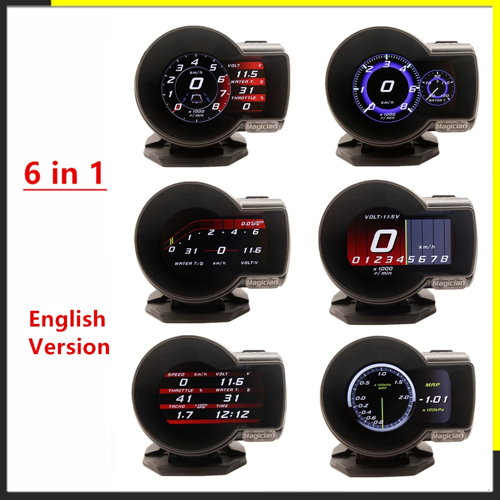 

Car Digital Boost Gauge Profession English Version Magician F8 F835 OBD 2 Display Voltage Speed Water Temp Alarm Auto Diagnostic