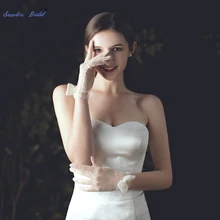 Сапфировые свадебные женские прозрачные Свадебные перчатки длиной до запястья цвета слоновой кости перчатки для невесты с золотыми шелковыми нитями перчатки для официальных вечеринок