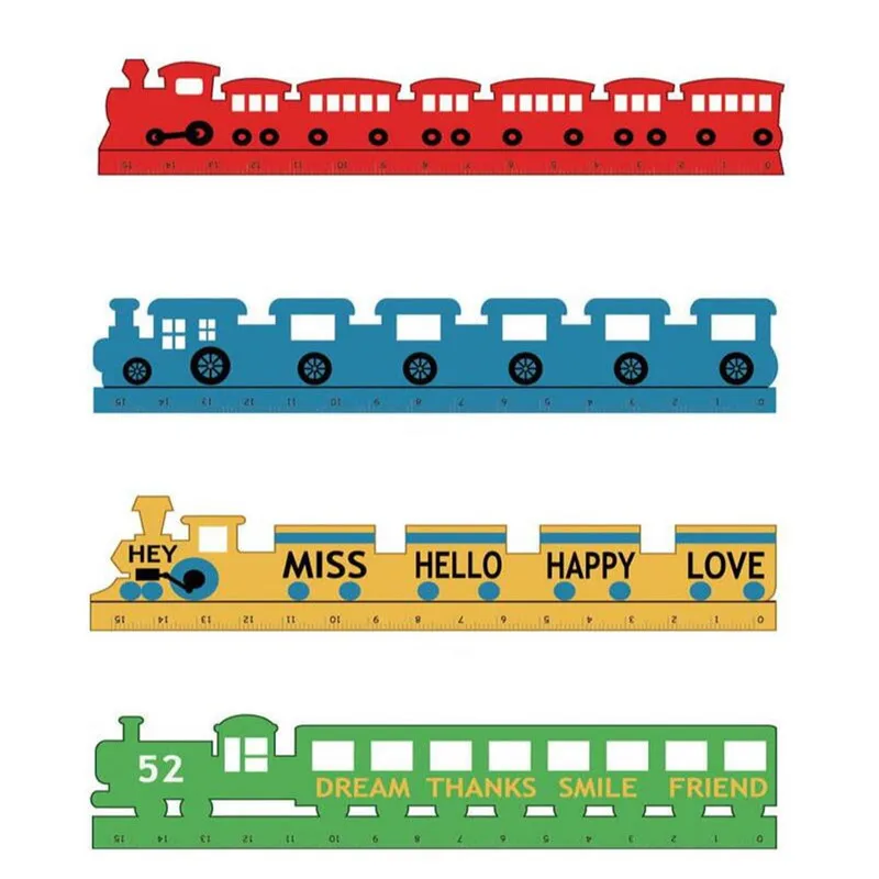 

1PCS Train Shape Wooden Ruler Hollow Sewing Rulers Bookmark Students Office School Stationery Drafting Supplies 15cm scale