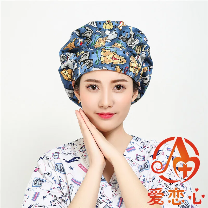 Fancy Printing Hospital Surgical Cap Women Dentist Pet Doctor Design Adjustable Cotton Doctor Medical Caps-Ailianxin