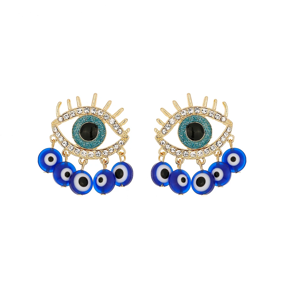 Yhpup Индия серьги Фатимы глаз с геометрическим принтом роскошные стразы кисточкой серьги Винтаж в этническом стиле, серьги для официальных мероприятий Для женщин Рождественский подарок - Окраска металла: Blue