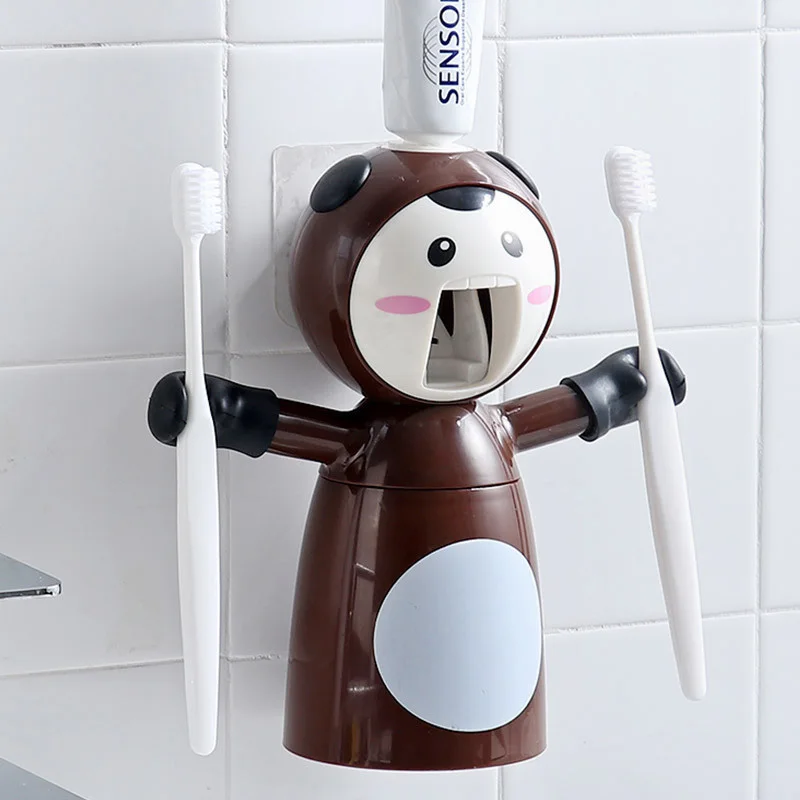 

Cartoon Toothbrush Squeeze Strong Seamless Stickers Toothpaste Presser Rack Bathroom Accessories Cute Children Toothbrush