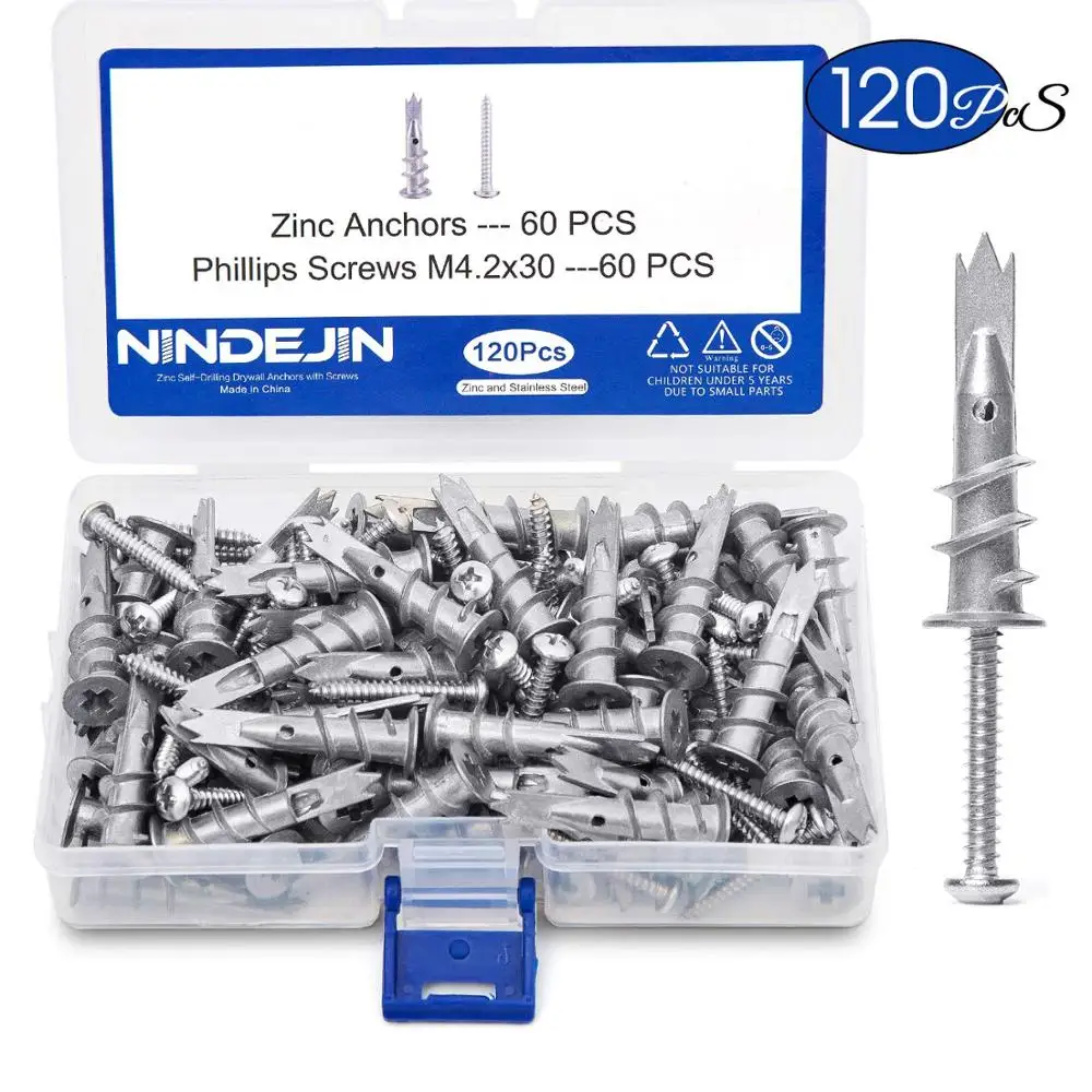 Placa de Perfuração Automática de Liga de Zinco Âncora da Parede Caixa de Caixa Kit de Parafusos de Rolagem com Armazenamento Nrenjin Parafusos Oca M4.2 120 Pçs – Set