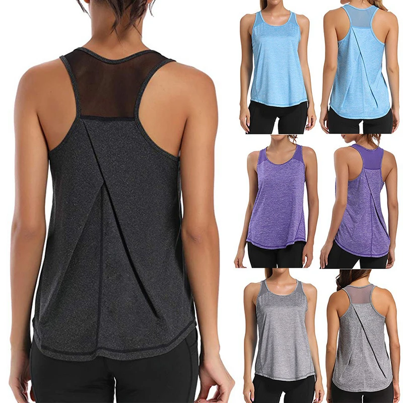 Female Sport Top Women Sports Vest Workout Tops Mesh Racerback Tank