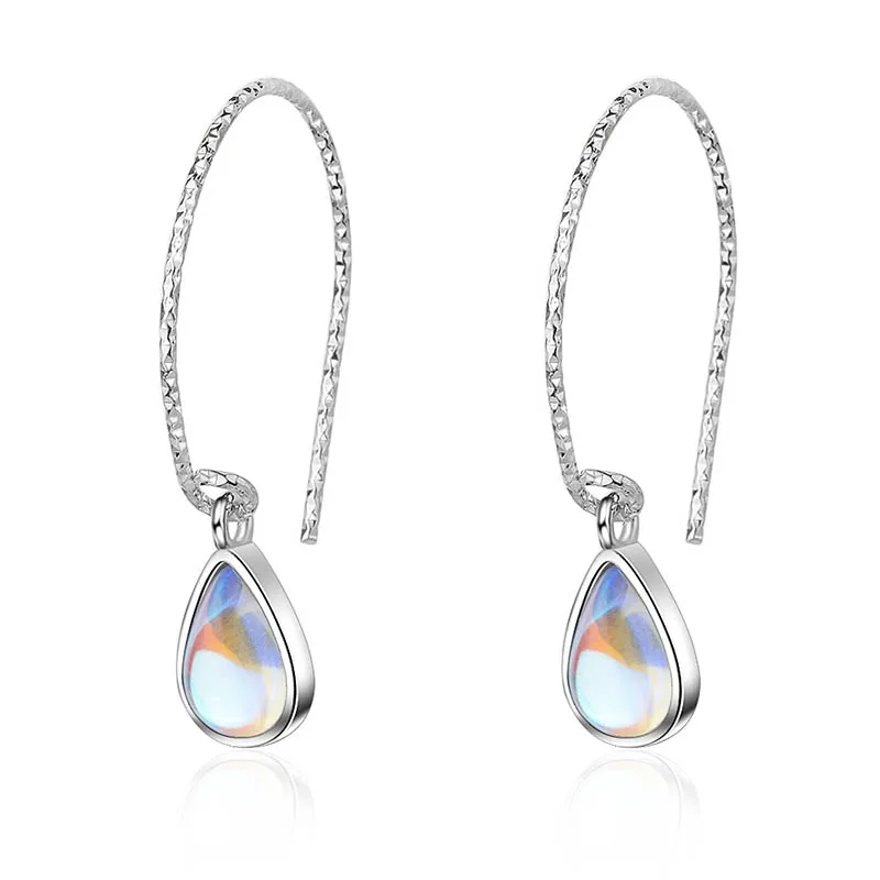 Серебристый Bague Ringen, 925 пробы, серебряные серьги с лунным камнем, драгоценный камень, капля воды, Женские Ювелирные изделия, Свадебная вечеринка, Серебряный подарок - Цвет камня: Серебристый