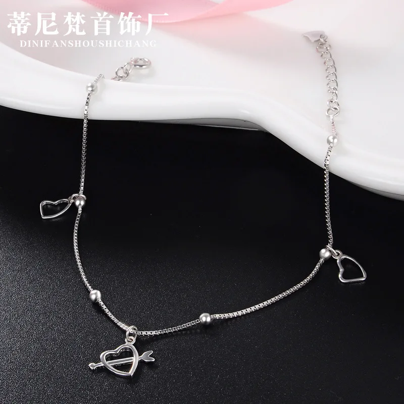 

S925 Silver Anklet Women's Japanese And South Korean Style Fashion Hollow out Heart Anklet Elegant Cool Hipster Silver jiao shi
