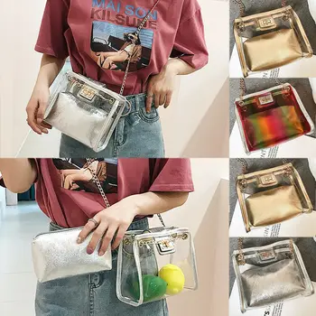 

Fashion Women Bag Clear Transparent Composite Bag Handbag Messenger Bags Jelly Purse Clutch PVC Tote Bag