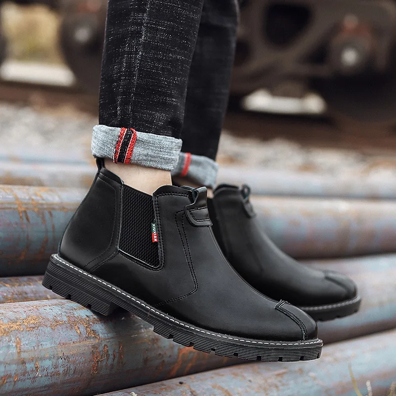 

Martin Boots Men's High Cotton-padded Shoes Leather Boots Chelsea Boots British Style Trendy Shoes Casual Men's Workwear Shoe