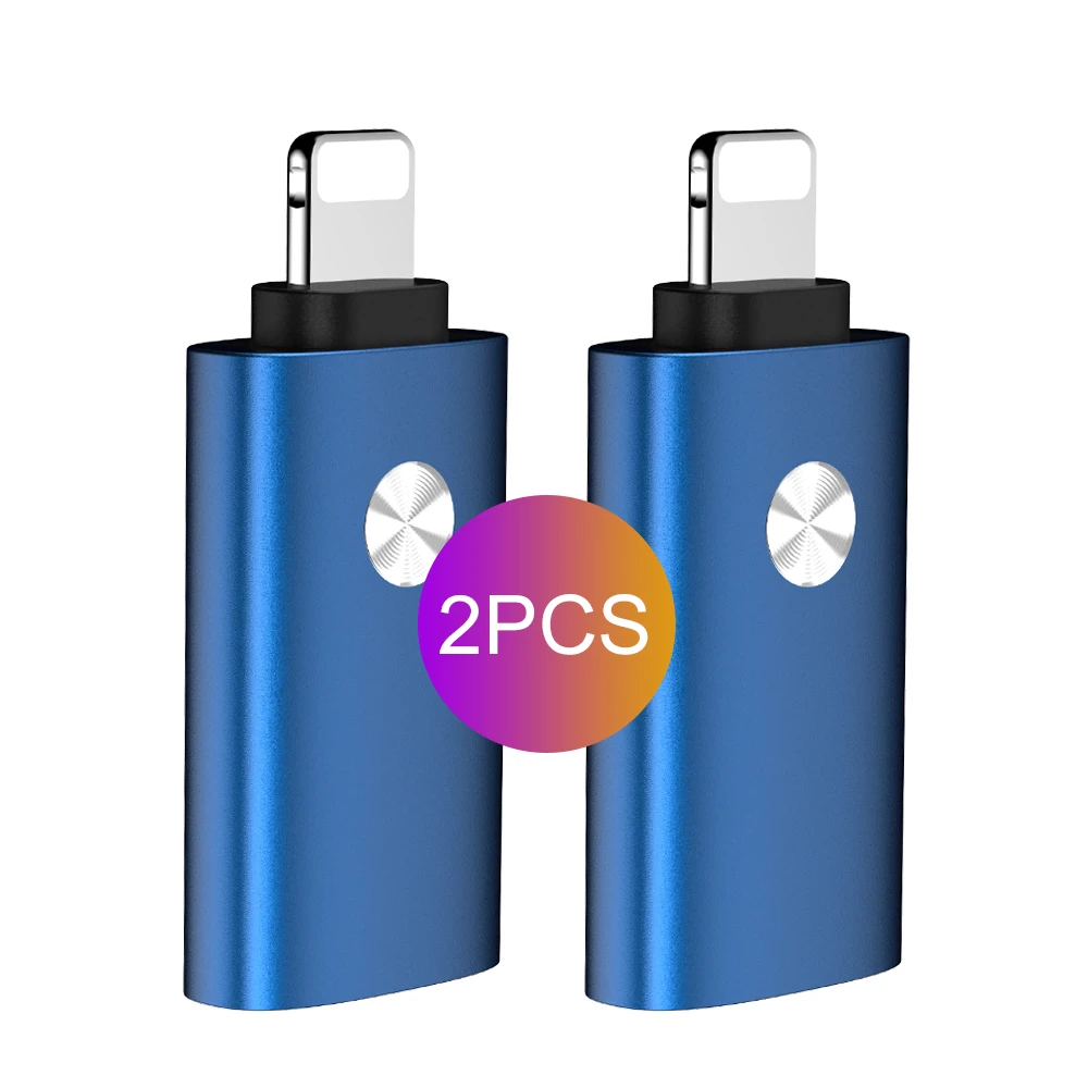 OTG USB адаптер для камеры lightning USB кабель наушники конвертер MIDI клавиатура для iphone 7 8 6 6s Plus 11 Pro XS Max X XR - Цвет: 2Pcs Blue