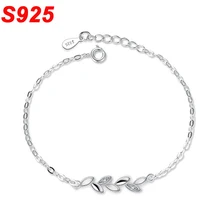 Минималистичный 925 лист стерлингового серебра браслет Минимальная тонкая цепь на руку девочки дети ребенок Braclets для женщин armbenden SB012