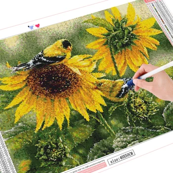 HUACAN 5D DIY Diamond Painting Bird Full Square Round Drill Sunflower Diamond Embroidery Animal Home