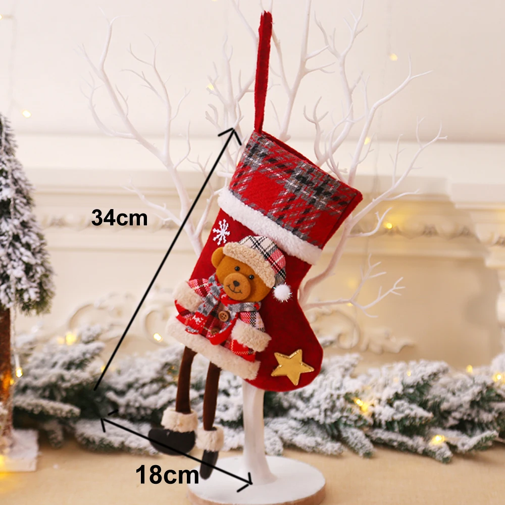 H28582-4 1PCS 1/4 шт., рождественские чулки, висячие украшения на елку, новогодний мешок для конфет, подарочные носки, чулки на Рождество - Цвет: H28582-4 1PCS