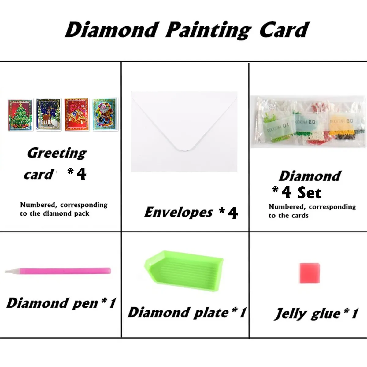  4PCS DIY Diamond Painting Greeting Cards Christmas Invitation Cards 5D Embroidery Diamond Postcards - 4.00025E+12