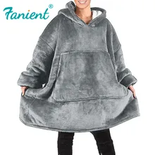 Зимнее женское теплое Флисовое одеяло большого размера, толстовки, толстовка с капюшоном и карманом, одеяло с рукавами, пуловеры из шерпы, Sudadera Mujer