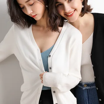 

Autumn Women's Cardigan Woman Short Fund Knitting Unlined Upper Garment Will Code Easy Long Sleeve Sweater Loose Coat