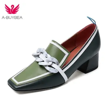 

2020 New Fashion Wild Trend Single Shoes Genuine Leather Square Toe Casual women shoes Slip-On Comfortable daily shoes