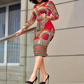 

2020 African Women Dress Summer Red Office Ladies Plus Size Midi Dresses Fashion Ethnic Style 3XL Retro Party Robe Vestidos