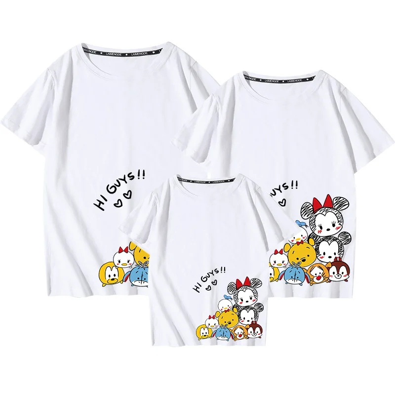 

Tees Women T Shirt Mouse Print T-shirt Casual White Short Sleeve Baby Girls Tops Summer Brand Family Matching Clothes