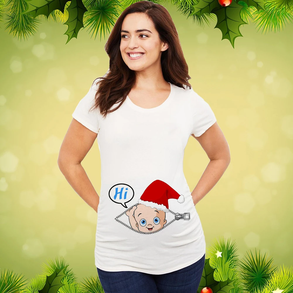 Christmas Pregnant Shirt Shirt Maternity Christmas New Mom Top Women Pregnancy T-shirt Cute Santa Baby Xmas Pregnancy T-Shirt