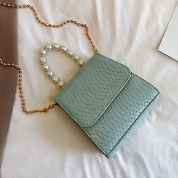 

Chain Crossbody Bags Crocodile Pattern 2020 Women Mini Totes With Pearl Handle PU leather Shoulder Messenger Bag Daily Purses