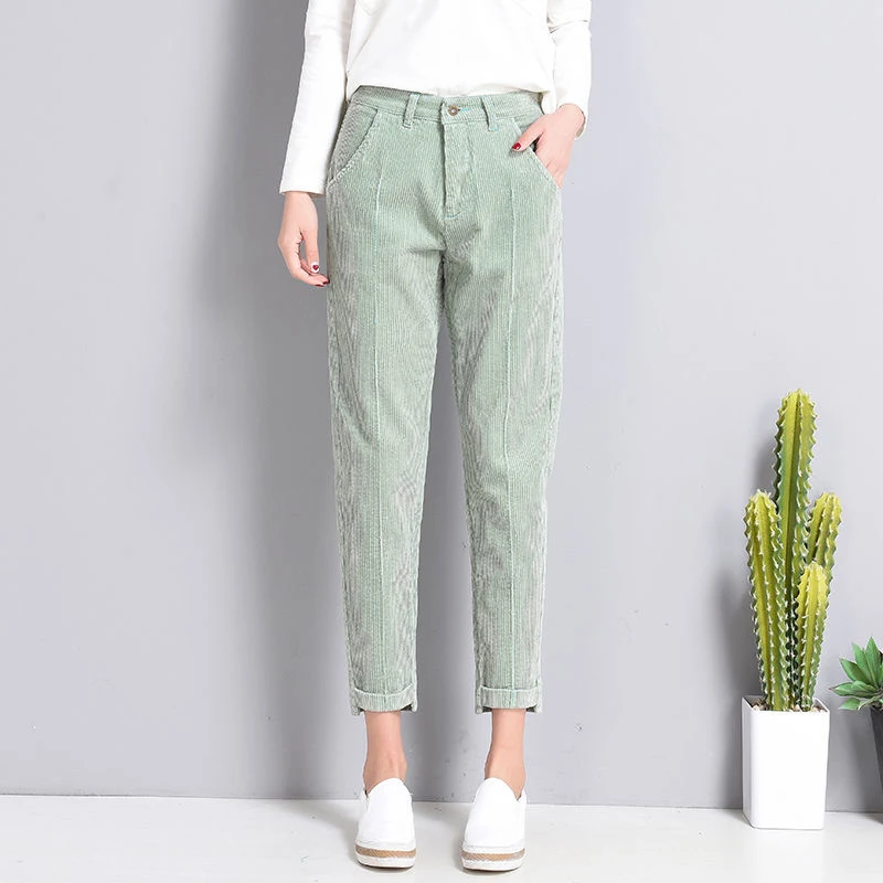 Брюки женские вельветовые прямые модные уличные Капри с завышенной талией брюки