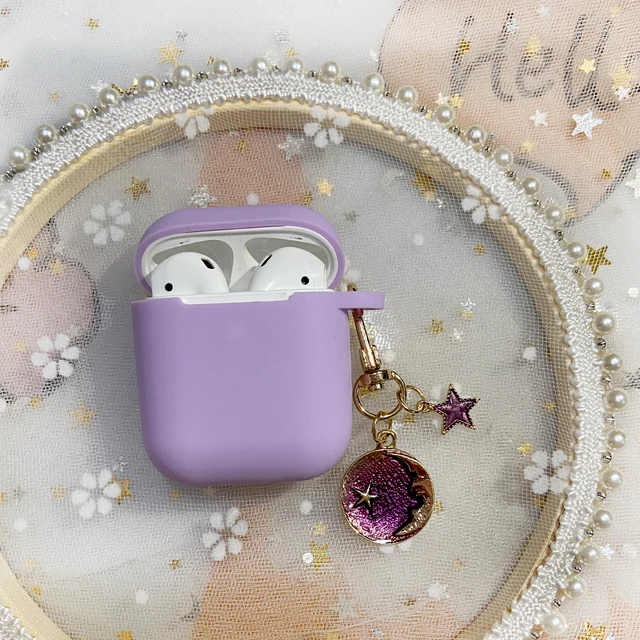 Cosmic Astronaut Spaceman Silicone Case for Apple AirPods 1 2 Case with Keychain Wireless Earphone Case Accessories Cover Box purple star