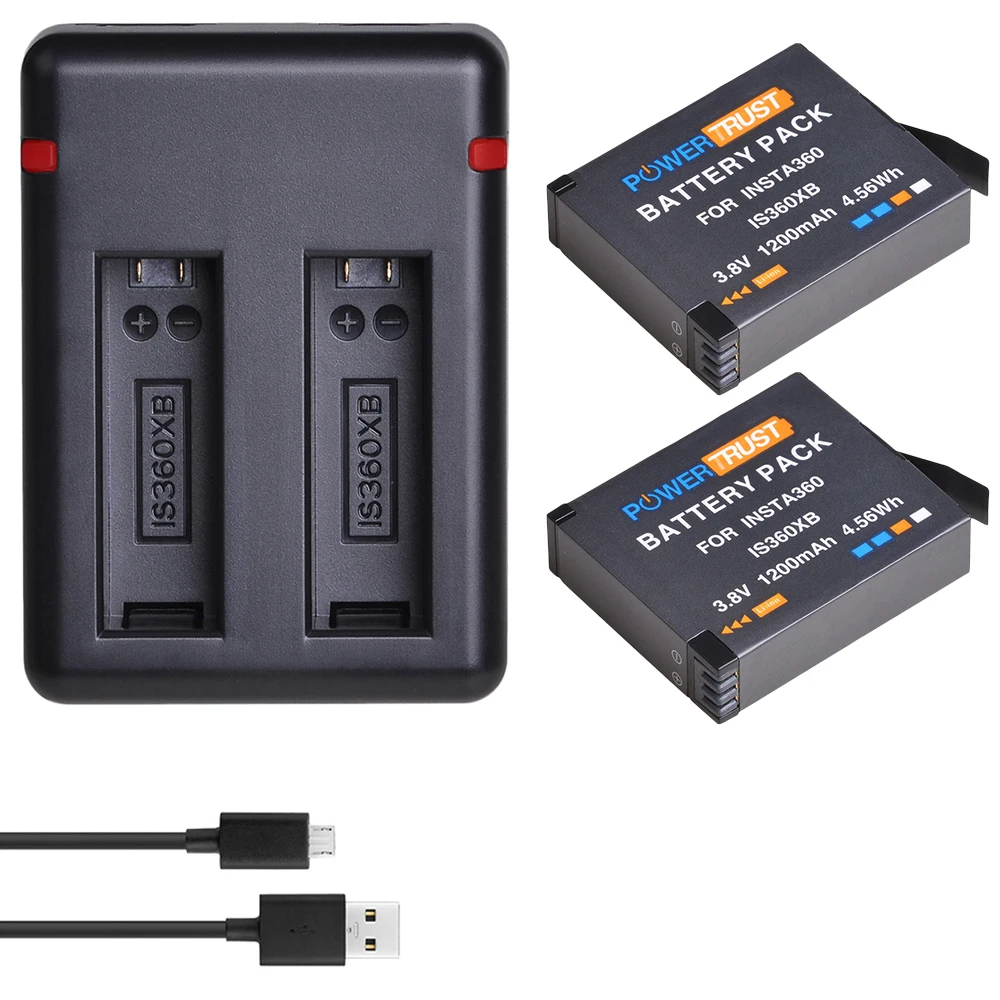 

2Pcs 1200mAh ONE X Battery + Dual USB Charger for Insta360 ONE X Battery with Type C Port