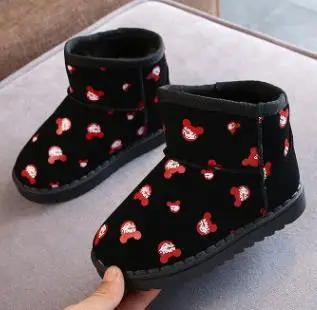 HaoChengJiaDe/зимние сапоги; замшевые кожаные сапоги для девочек и мальчиков; зимняя теплая Модная мягкая детская обувь; плюшевые меховые ботинки; Botas Kids - Цвет: picture color