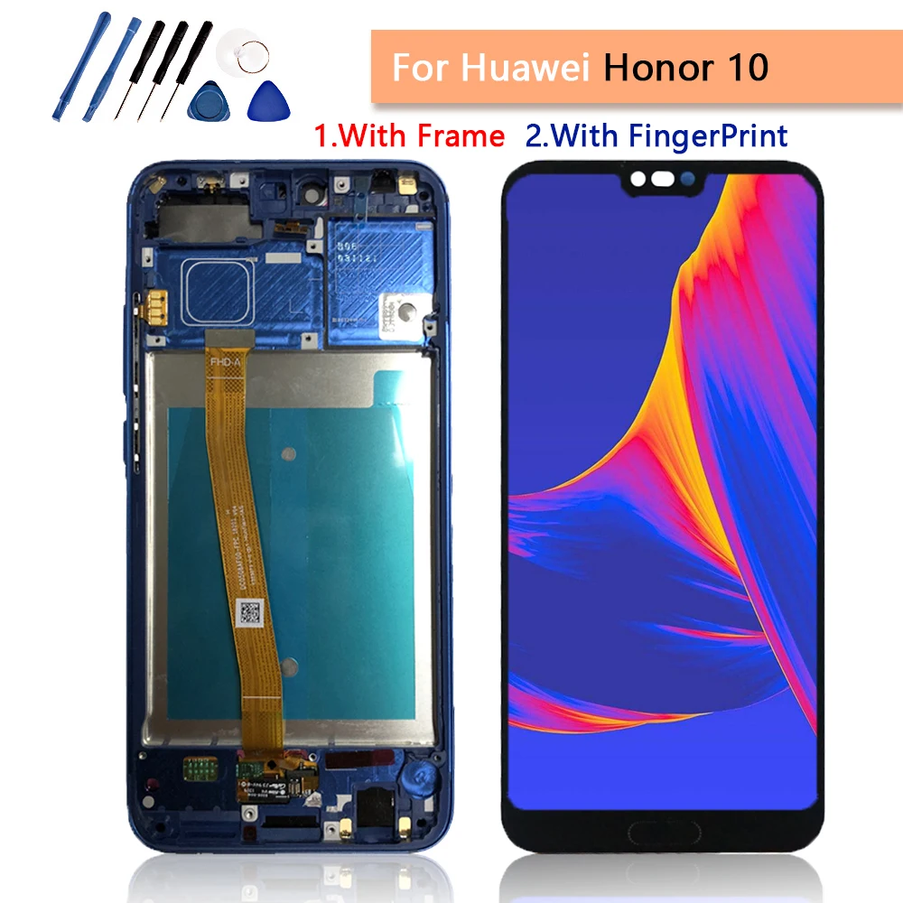 С отпечатком пальца 5,8 ''ЖК для huawei Honor 10 сенсорный экран дисплей для huawei Honor10 дисплей на Col L29 вид 10 ЖК с рамкой
