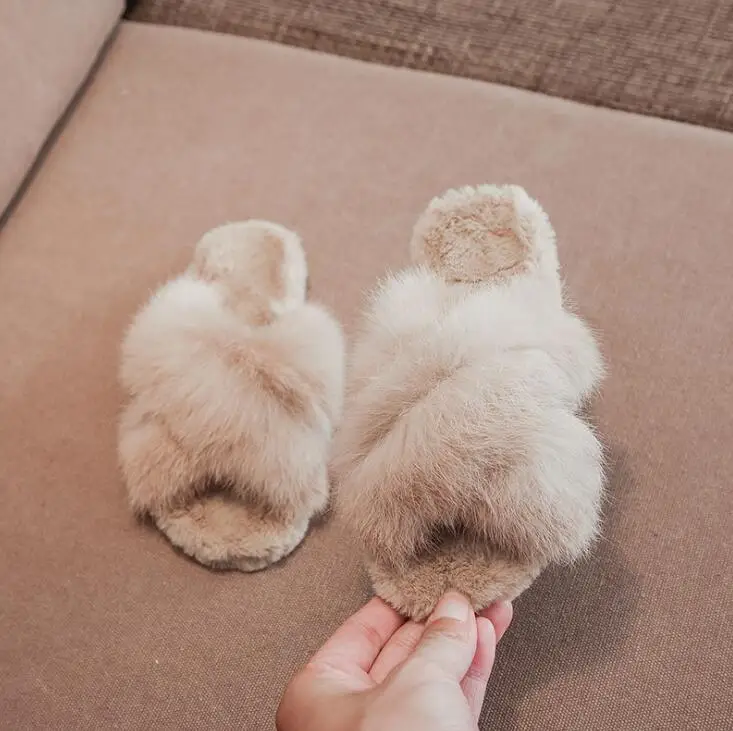New Autumn Winter Children Slippers With Fur Cross Children's Home Slippers For Girls Boys Thermal Cotton Slippers For Kids - Цвет: photo color