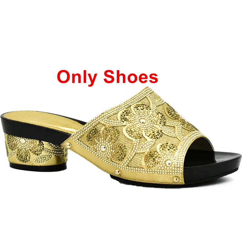 Gold shoes only Итальянская обувь красного цвета с сумочкой в комплекте; комплект из туфель и сумочки в нигерийском стиле; стразы; свадебные туфли в африканском стиле - Цвет: Gold shoes only