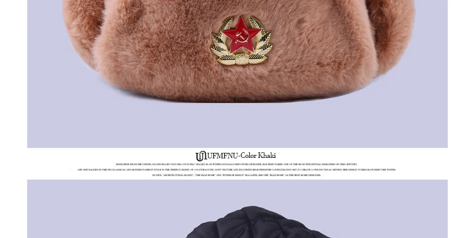 Soviet Badge Ushanka Russian Men Women Winter Hats Faux Rabbit Fur Army Military Bomber Hat Cossack Trapper Earflap Snow Ski Cap