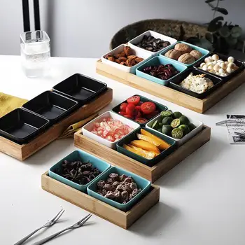 

Nordic Simplicity Ceramic Bamboo Dry Fruit Dessert Tray Multi Grid Plate Home Snack Storage Tray Candy Dried Dessert Tea Dish