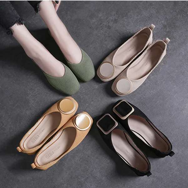 

Shallow Mouth Single Shoes Women's 2019 Autumn New Style Versatile Moccosins Cloth Fairy Grandma Shoes Chunky-Heel Square Head E