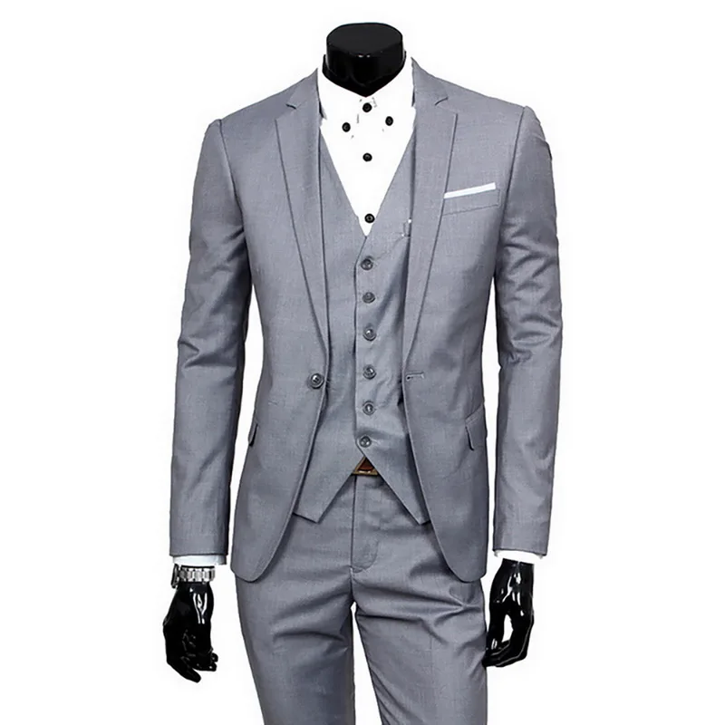 Laamei Men's Slim Suits Men's Business Casual Clothing Groomsman three-piece Suit Blazers Jacket Pants Trousers Vest Sets