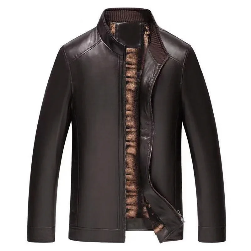SHUJIN, зимние мужские кожаные куртки, фирменное Настоящее пальто, Jaqueta Couro, мужская кожаная куртка для мужчин - Цвет: Thicken-Brown