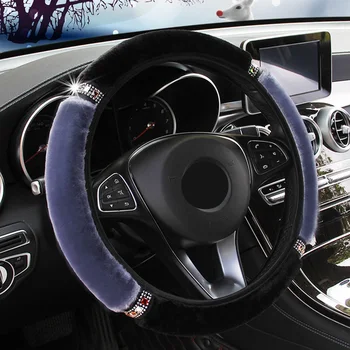 

Auto Steering wheel cover Warm Soft Car Rhinestone Plush Autumn Winter